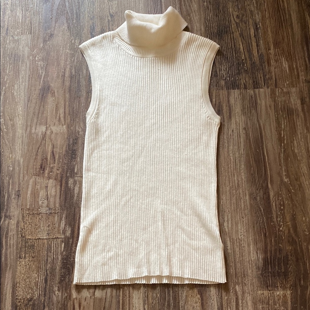 Cream Ribbed Sleeveless Tank Top